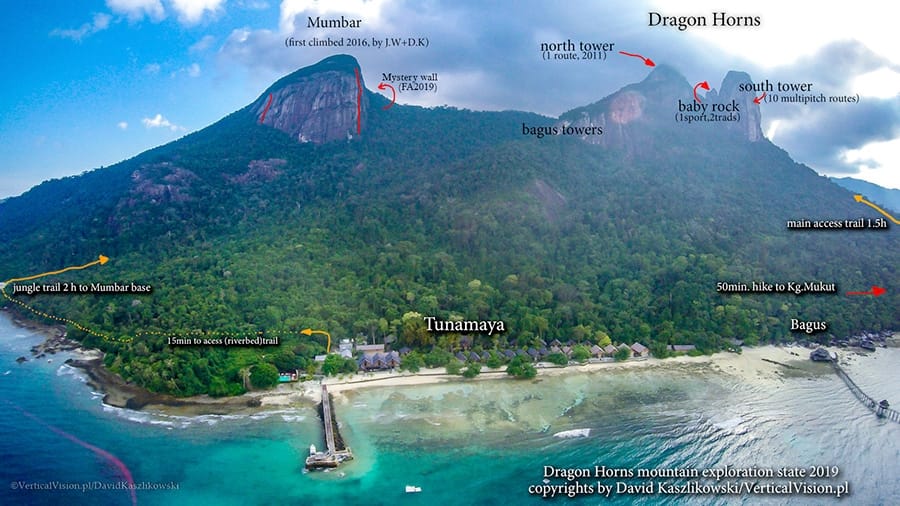 Dragon Horns hiking and climbing route map